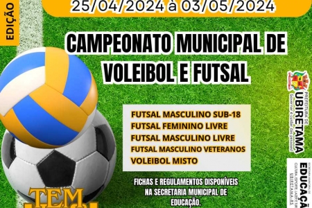 Abertas inscrições ao Municipal de Vôlei e Futsal